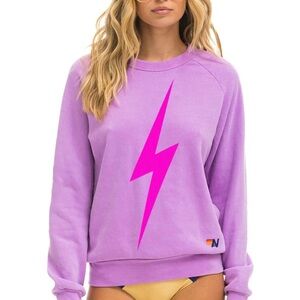 Aviator Nation Purple Sweatshirt with Pink Lightning Bolt Medium